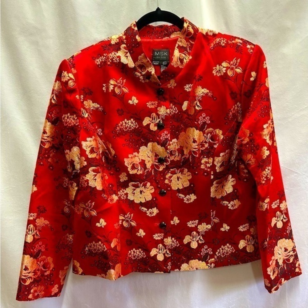 MSK Silk Embroidered Mandarin Collar Asian Influenced Blazer X-Large Petite